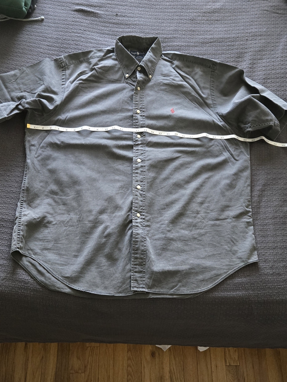Polo by Ralph Lauren Men’s Charcoal Button-Down Shirt with Red Pony